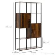 HOMCOM Biblioteca in stil industrial modern cu 4 rafturi si 2 dulapuri, rafturi din metal si lemn pentru casa si birou, 90x30x159,5 cm, negru si maro 