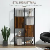 HOMCOM Biblioteca in stil industrial modern cu 4 rafturi si 2 dulapuri, rafturi din metal si lemn pentru casa si birou, 90x30x159,5 cm, negru si maro 