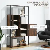 HOMCOM Biblioteca in stil industrial modern cu 4 rafturi si 2 dulapuri, rafturi din metal si lemn pentru casa si birou, 90x30x159,5 cm, negru si maro 