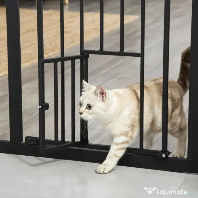 PawHut Portiță Extensibilă pentru Câinișori, Închidere Automată, 74-80 cm, Negru, Siguranță și Confort | Aosom Romania