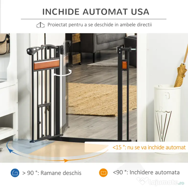 PawHut Portiță Extensibilă pentru Câinișori, Închidere Automată, 74-80 cm, Negru, Siguranță și Confort | Aosom Romania