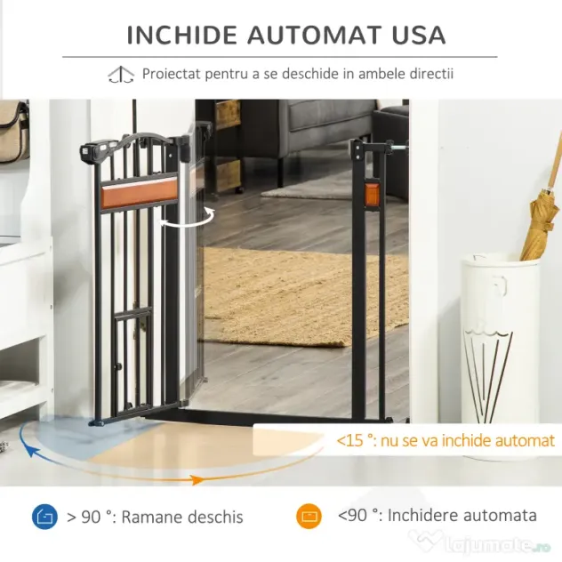 PawHut Portiță Extensibilă pentru Câinișori, Închidere Automată, 74-80 cm, Negru, Siguranță și Confort | Aosom Romania