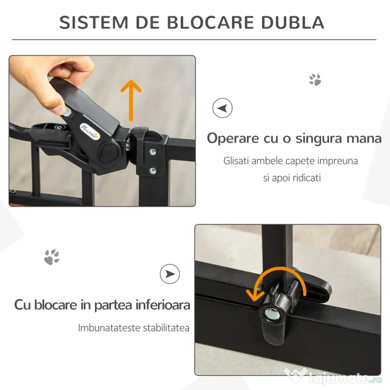 PawHut Portiță Extensibilă pentru Câinișori, Închidere Automată, 74-80 cm, Negru, Siguranță și Confort | Aosom Romania