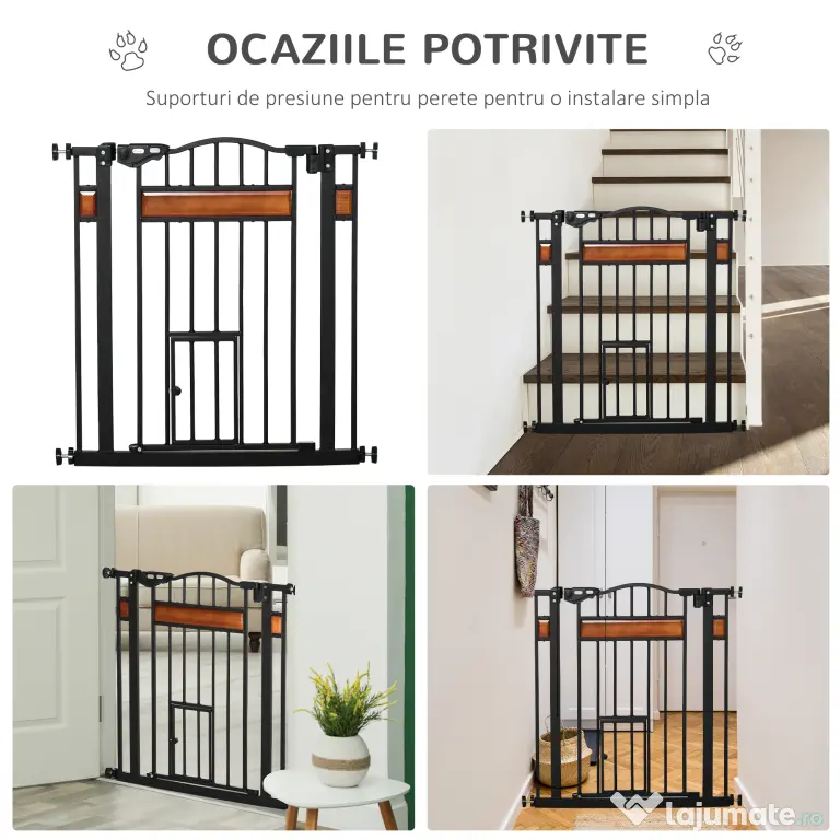 PawHut Portiță Extensibilă pentru Câinișori, Închidere Automată, 74-80 cm, Negru, Siguranță și Confort | Aosom Romania