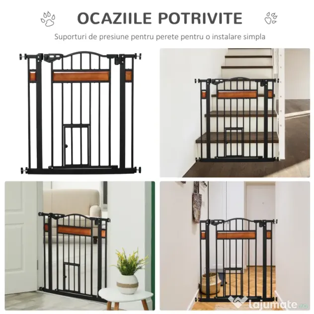 PawHut Portiță Extensibilă pentru Câinișori, Închidere Automată, 74-80 cm, Negru, Siguranță și Confort | Aosom Romania