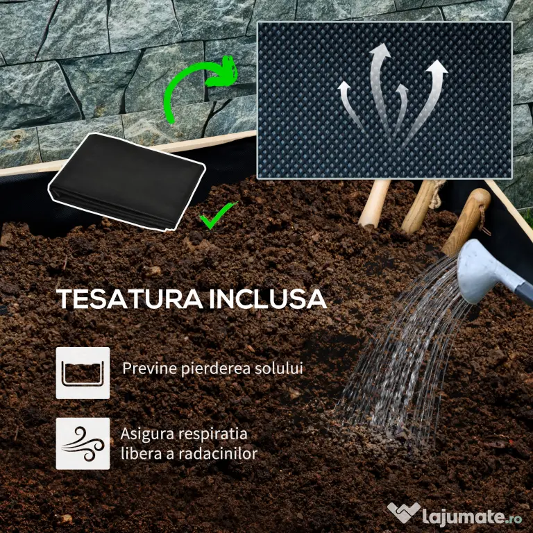 Outsunny Pat pentru Gradina de Legume Inaltat din Lemn, Jardiniera de Gradina pentru Plante, Legume si Ierburi Aromatice, 117x117x30cm