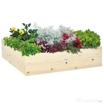 Outsunny Pat pentru Gradina de Legume inaltat din Lemn, Jardiniera de Gradina pentru Plante si Legume, 117x117x30 cm