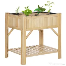 Outsunny Pat pentru Gradina de Legume Inaltat cu 6 Compartimente, Jardiniera de Exterior Suport Plante din Lemn de Brad, 78.5x58x81cm