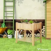 Outsunny Pat pentru Gradina de Legume Inaltat cu  6 Compartimente, Jardiniera de Exterior Suport Plante din Lemn de Brad, 78.5x58x81cm 