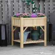 Outsunny Pat pentru Gradina de Legume Inaltat cu  6 Compartimente, Jardiniera de Exterior Suport Plante din Lemn de Brad, 78.5x58x81cm 