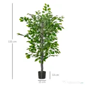 HOMCOM ficus artificial, ghiveci inclus, 135 cm, verde 