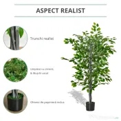 HOMCOM ficus artificial, ghiveci inclus, 135 cm, verde 