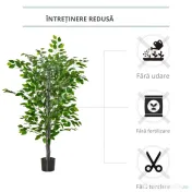 HOMCOM ficus artificial, ghiveci inclus, 135 cm, verde 