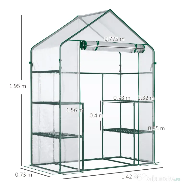 Outsunny Sera de Gradina sera pentru plante, legume, fructe din PE Impermeabila si Anti UV, 142x73x195cm, Verde | Aosom Romania