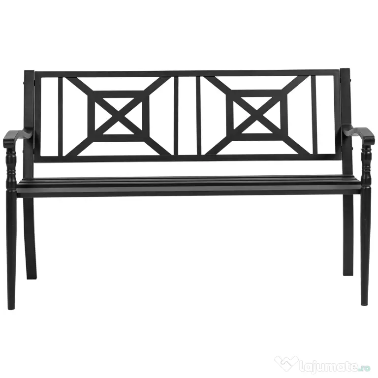 HOMCOM Bancă de Grădină din Oțel pentru 2 Persoane, Design Clasic, Rezistentă la Intemperii, Negru | Aosom Romania