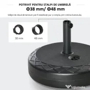 Outsunny Baza pentru umbrela rotunda Φ55cm din plastic de 30kg pentru stalpi de 38-48mm negru