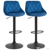 HOMCOM set 2 scaune de bar din efect de catifea,scaune insula bucatarie cu inaltime reglabila si pivotant, 51.5x48x83-104 cm, albastre 