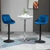 HOMCOM set 2 scaune de bar din efect de catifea,scaune insula bucatarie cu inaltime reglabila si pivotant, 51.5x48x83-104 cm, albastre 
