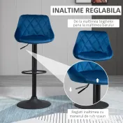 HOMCOM set 2 scaune de bar din efect de catifea,scaune insula bucatarie cu inaltime reglabila si pivotant, 51.5x48x83-104 cm, albastre 
