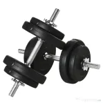 HOMCOM Set 2 Gantere Greutăți de 25 kg Total cu 12 Discuri din Oțel și Plastic, 43x18x7,5 cm, Negru