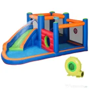 Outsunny 4 in 1 pentru copii Tobogan de apa Bounce House tobogan, trambulina, piscina, pentru copii de 3-8 ani 