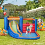 Outsunny 4 in 1 pentru copii Tobogan de apa Bounce House tobogan, trambulina, piscina, pentru copii de 3-8 ani 