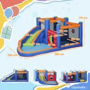 Outsunny 4 in 1 pentru copii Tobogan de apa Bounce House tobogan, trambulina, piscina, pentru copii de 3-8 ani 
