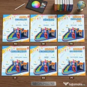 Outsunny 4 in 1 pentru copii Tobogan de apa Bounce House tobogan, trambulina, piscina, pentru copii de 3-8 ani 