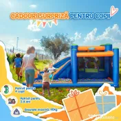Outsunny 4 in 1 pentru copii Tobogan de apa Bounce House tobogan, trambulina, piscina, pentru copii de 3-8 ani 