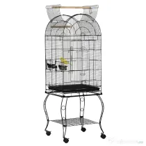Colivie pentru pasari, voliera pentru papagali, canari, perusi, cu roti metalice, negru 51x51x153cm PawHut | Aosom Romania