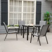 Outsunny Set de 4 Scaune de Grădină Stivuibile, Scaune de Exterior cu Cotiere din Metal și Țesătură Respirabilă, 54x75.5x95 cm, Gri | Aosom Romania
