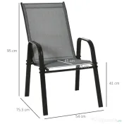 Outsunny Set de 4 Scaune de Grădină Stivuibile, Scaune de Exterior cu Cotiere din Metal și Țesătură Respirabilă, 54x75.5x95 cm, Gri | Aosom Romania