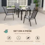 Outsunny Set de 4 Scaune de Grădină Stivuibile, Scaune de Exterior cu Cotiere din Metal și Țesătură Respirabilă, 54x75.5x95 cm, Gri | Aosom Romania