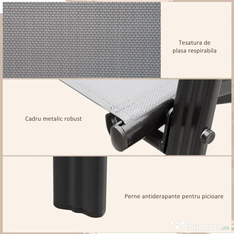 Outsunny Set de 4 Scaune de Grădină Stivuibile, Scaune de Exterior cu Cotiere din Metal și Țesătură Respirabilă, 54x75.5x95 cm, Gri | Aosom Romania