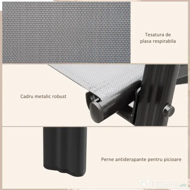 Outsunny Set de 4 Scaune de Grădină Stivuibile, Scaune de Exterior cu Cotiere din Metal și Țesătură Respirabilă, 54x75.5x95 cm, Gri | Aosom Romania