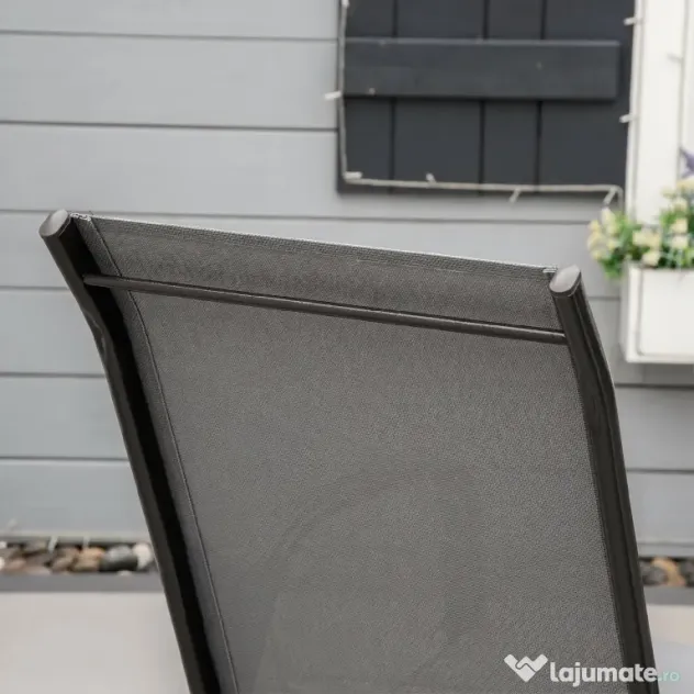 Outsunny Set de 4 Scaune de Grădină Stivuibile, Scaune de Exterior cu Cotiere din Metal și Țesătură Respirabilă, 54x75.5x95 cm, Gri | Aosom Romania