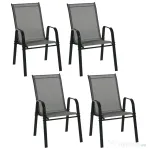 Outsunny Set de 4 Scaune de Grădină Stivuibile, Scaune de Exterior cu Cotiere din Metal și Țesătură Respirabilă, 54x75.5x95 cm, Gri