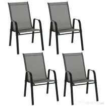 Outsunny Set de 4 Scaune de Grădină Stivuibile, Scaune de Exterior cu Cotiere din Metal și Țesătură Respirabilă, 54x75.5x95 cm, Gri