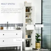 Kleankin Dulap de baie inalt cu rafturi reglabile, lucios, alb 