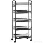 HOMCOM Carucior de bucatarie pe 5 niveluri cu cosuri din plasa, carucior de depozitare pentru sufragerie si dormitor din otel, 45x26,5x106cm, negru