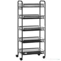 HOMCOM Carucior de bucatarie pe 5 niveluri cu cosuri din plasa, carucior de depozitare pentru sufragerie si dormitor din otel, 45x26,5x106cm, negru