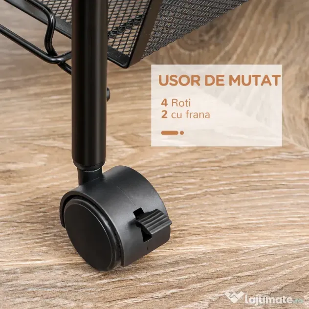 HOMCOM Carucior de bucatarie pe 5 niveluri cu cosuri din plasa, carucior de depozitare pentru sufragerie si dormitor din otel, 45x26,5x106cm, negru