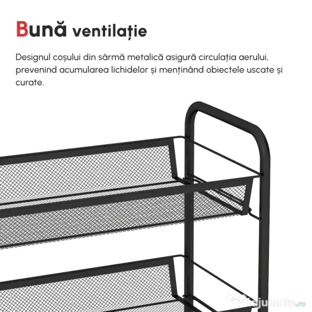 HOMCOM Carucior de bucatarie pe 5 niveluri cu cosuri din plasa, carucior de depozitare pentru sufragerie si dormitor din otel, 45x26,5x106cm, negru