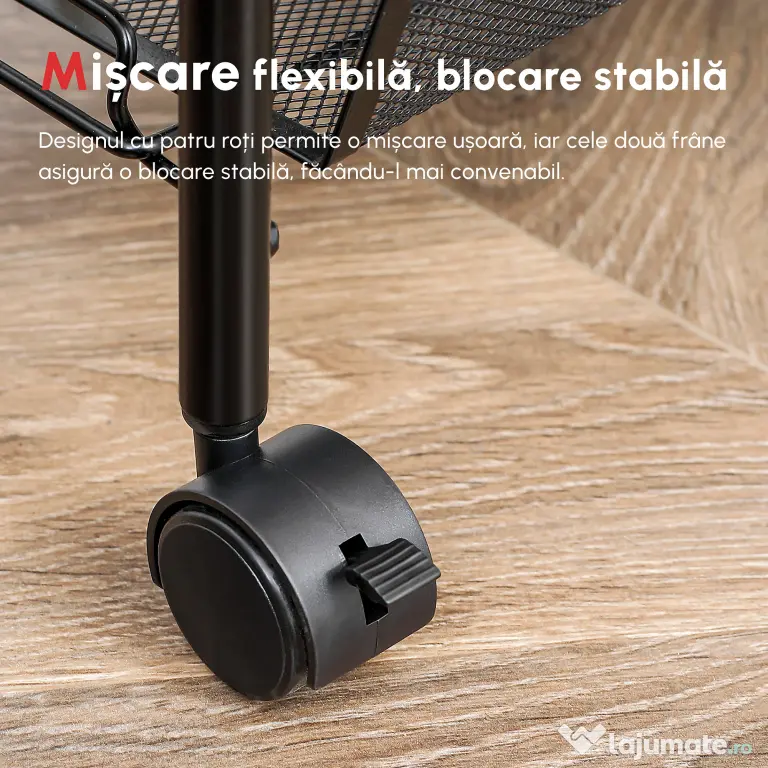 HOMCOM Carucior de bucatarie pe 5 niveluri cu cosuri din plasa, carucior de depozitare pentru sufragerie si dormitor din otel, 45x26,5x106cm, negru