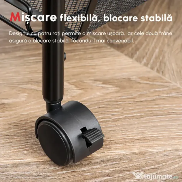 HOMCOM Carucior de bucatarie pe 5 niveluri cu cosuri din plasa, carucior de depozitare pentru sufragerie si dormitor din otel, 45x26,5x106cm, negru