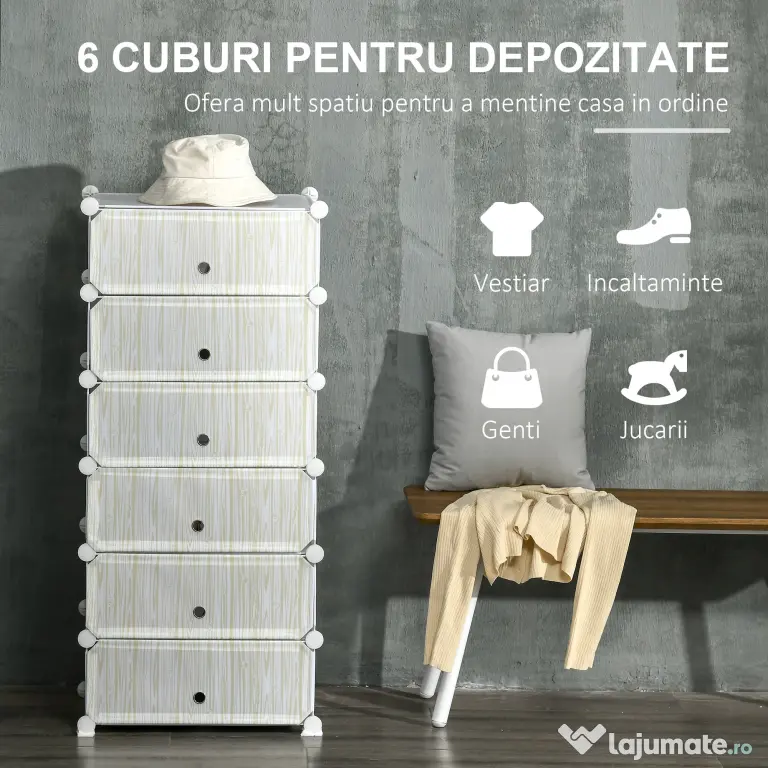 HOMCOM Mobilier Modular pentru Încălțăminte, 6 Cuburi Design Semicristal din PP și ABS, 45x35x17cm, Alb, Soluție Compactă | Aosom Romania