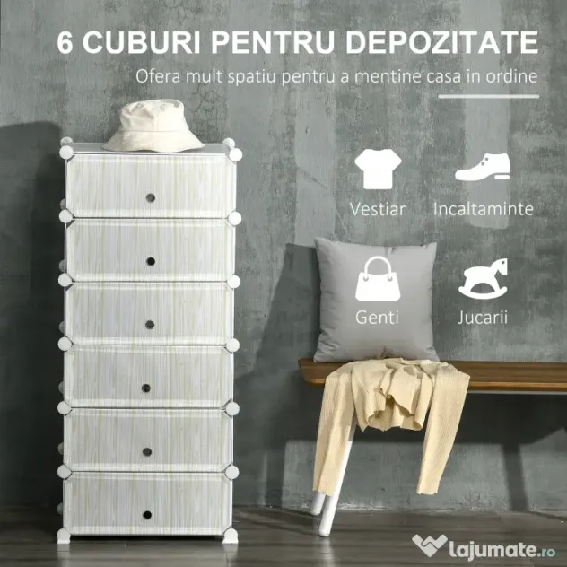 HOMCOM Mobilier Modular pentru Încălțăminte, 6 Cuburi Design Semicristal din PP și ABS, 45x35x17cm, Alb, Soluție Compactă | Aosom Romania