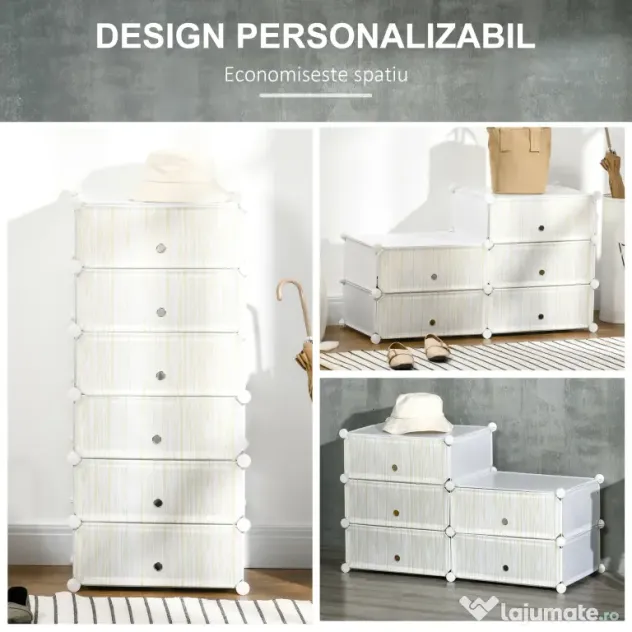 HOMCOM Mobilier Modular pentru Încălțăminte, 6 Cuburi Design Semicristal din PP și ABS, 45x35x17cm, Alb, Soluție Compactă | Aosom Romania