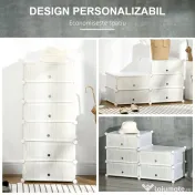 HOMCOM Mobilier pentru incaltaminte modular, 6 cuburi 45x35x17cm din plastic PP si otel, alb