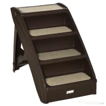PawHut Scară Pliabilă pentru Câini cu 4 Trepte Antiderapante, Scară din PP pentru Animale de Companie, 62x38x49,5 cm, Maro | Aosom Romania